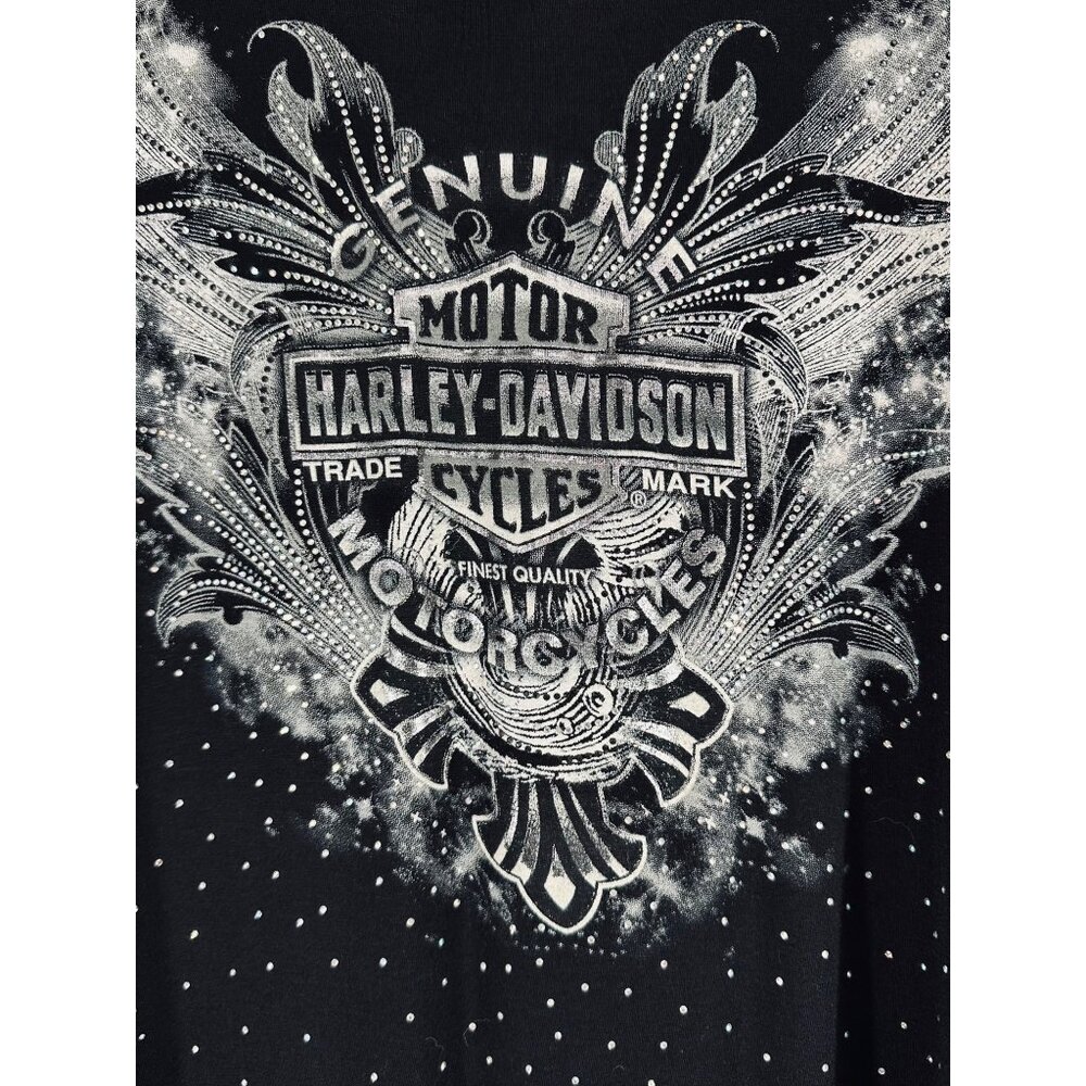 Harley-Davidson Womens Black Genuine Motorcycles Rhinestone & Lace Top Size L Se - Picture 11 of 14